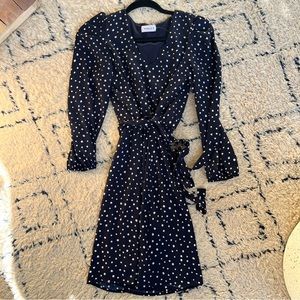 Gilli long sleeve polka dot dress with tie